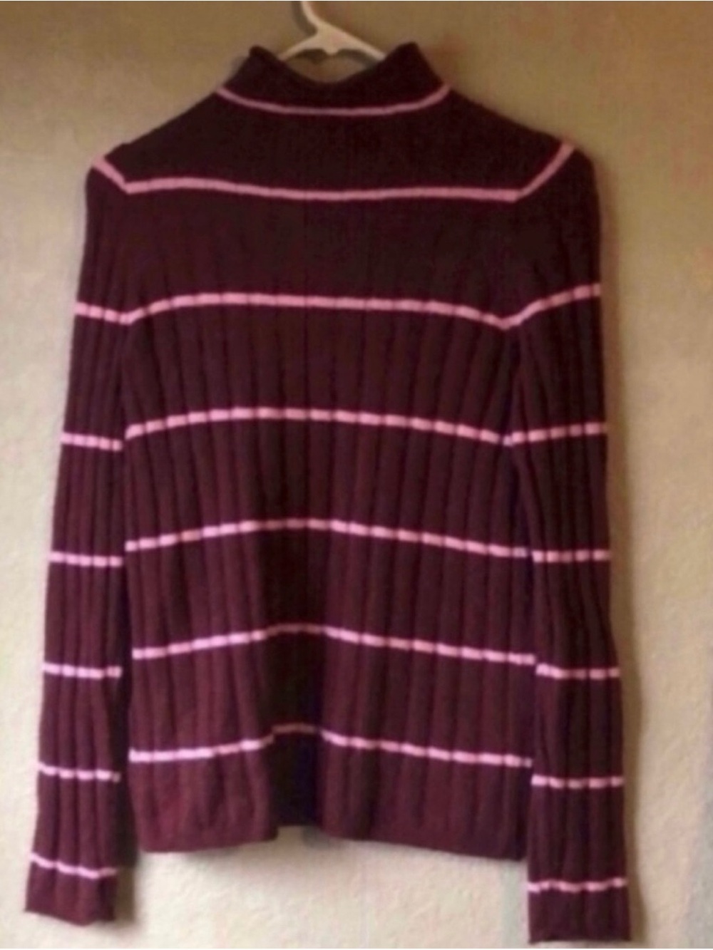 New Madewell Sweater Women’s Burgundy & Pink Stipe Mock neck Casual Knit Sz XS - Picture 6 of 11
